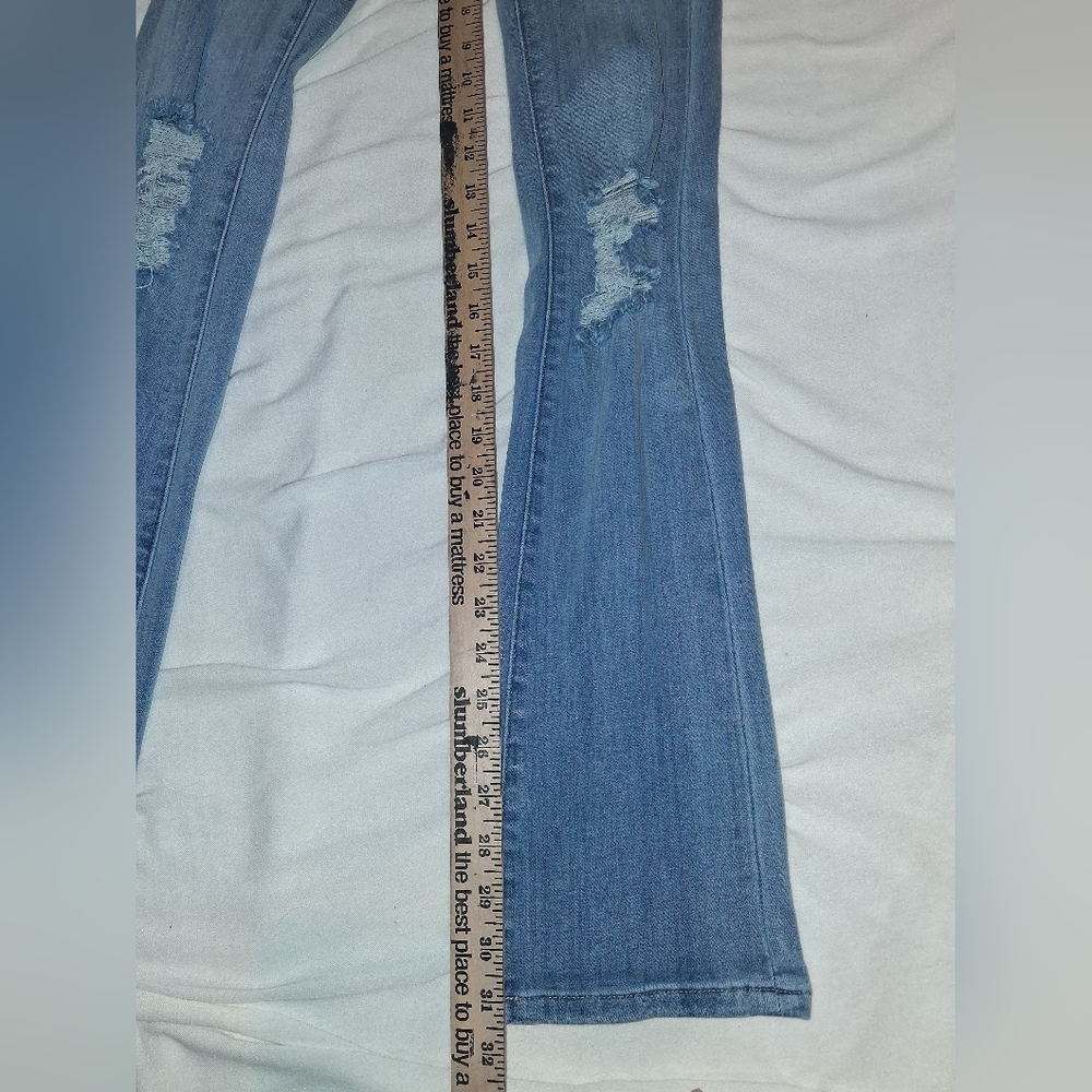 Fashion Nova Light Blue Flare Distressed Jeans - Picture 3 of 6